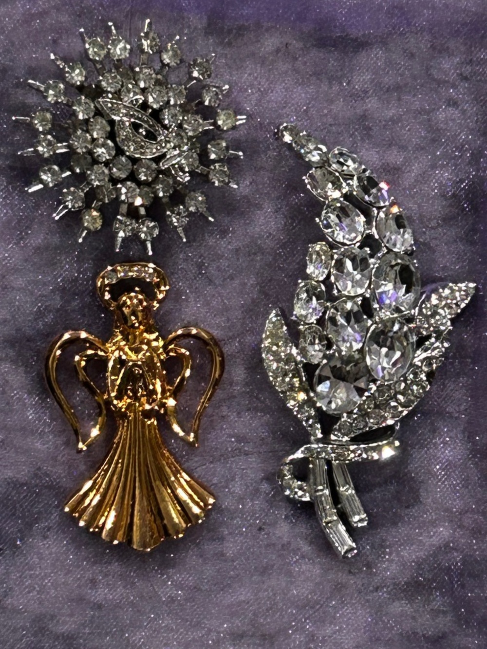 Lot of 3 Vintage Brooches- NO PINS! No missing stones. Shriners Moonsword Burst